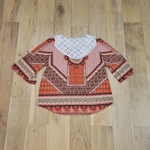 Figueroa & Flower Boho Floral Balloon Sleeve Mixed Print Peasant blouse size 1X - Picture 3 of 7